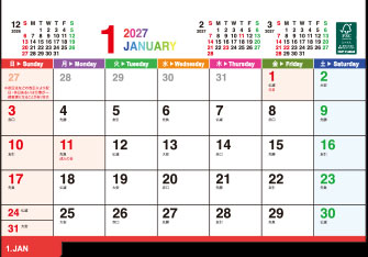 【P2-表】1月カレンダー